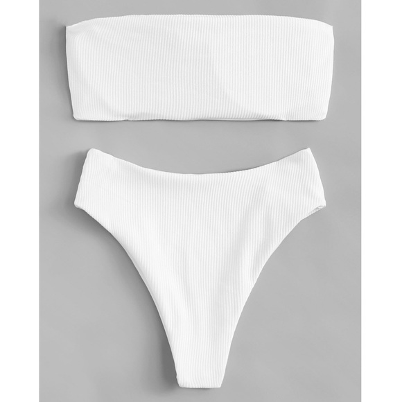 SALE🌴 ribbed white bandeau bikini high leg - Picture 3 of 3